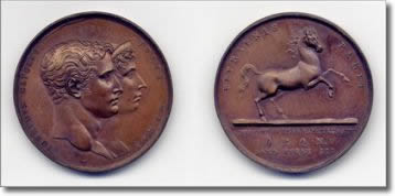 medal with sovereigns' profiles and wild horse