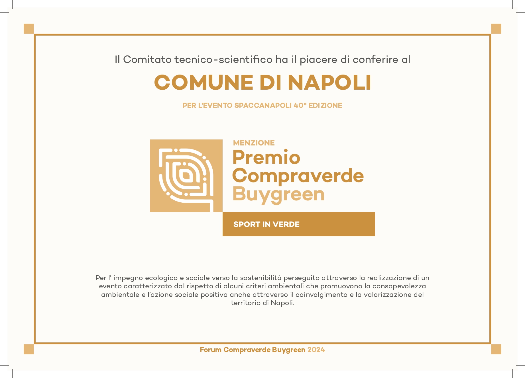 Municipality of Naples – Sport in Verde 2024 Award
