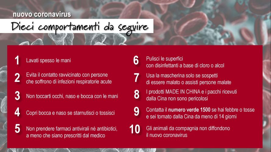 Nuovo coronavirus: dieci comportamenti da seguire