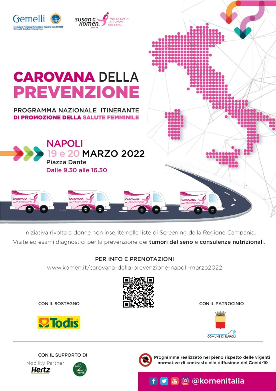 19 e 20 marzo 2022 a Piazza Dante i camper della Carovana della prevenzione femminile