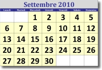 calendario di settembre 2010
