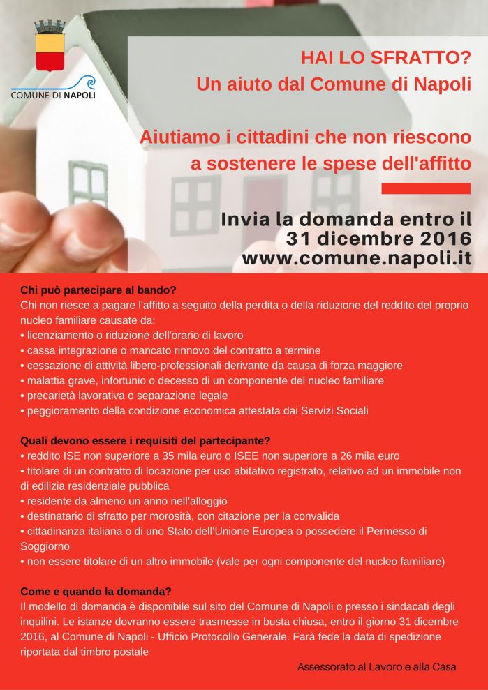 Morosità incolpevole. E' aperto il bando per accedere al fondo destinato a quanti hanno uno sfratto (morosità incolpevole)