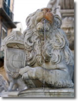 fotografia di particolare della fontana di Monteoliveto con stemma della città