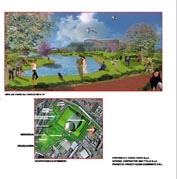 disegno di una porzione di parco urbano con prati e alberature