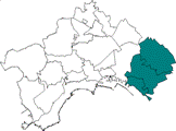 piantina di napoli in cui è evidenziata la municipalità di Ponticelli Barra S.Giovanni a Teduccio