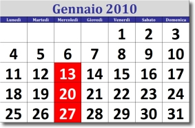 calendario di gennaio 2010