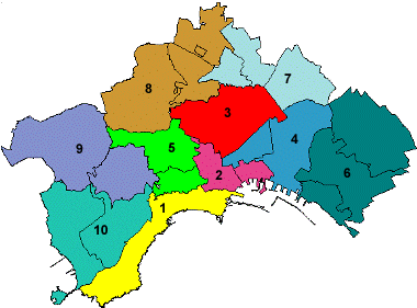 piantina di napoli in cui sono evidenziate le municipalità