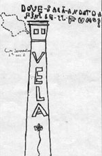 disegno fatto da bambini della ciminiera della fabbrica Vela di Barra
