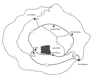 piantina topografica con sentieri e percorsi