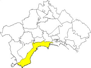 piantina della città di Napoli con evidenziata l'area della municipalità 1