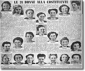 foto su un giornale d'epoca delle donne che hanno contribuito alla realizzazione della Costituzione italiana
