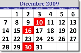 calendario di dicembre 2009