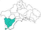 piantina del comune di napoli dove è  evidenziata la municipalità Fuorigrotta Bagnoli
