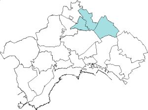piantina della città di Napoli con evidenziata l'area della municipalità 7