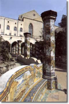 detail of a majolica colonnade, richly decorated