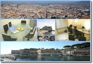 vista della città di Napoli dall'alto e foto dell'ufficio
