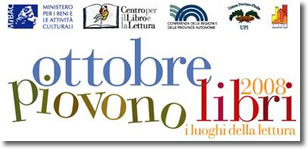 logo della manifestazione. è leggibile il testo: ottobre piovono libri 2008: i luoghi della lettura