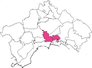 piantina della città di Napoli con evidenziata l'area della municipalità 2