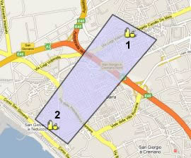 piantina stradale con evidenziati i mercati della municipalità 6
