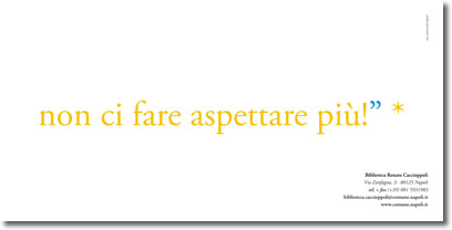 testo giallo su bianco, che riporta la citazione, "...non ci aspettare piu'", e i riferimenti relativi alla fonte e alla biblioteca