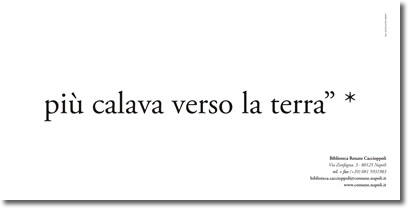 testo nero su bianco, che riporta la citazione, "..piu' calava verso la terra", e i riferimenti relativi alla fonte e alla biblioteca