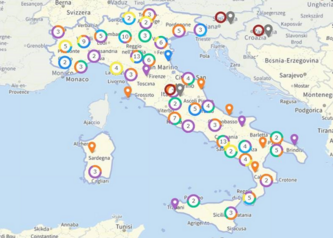 mappa statica dell'italia con i punti geolocalizzati dei progetti pnrr