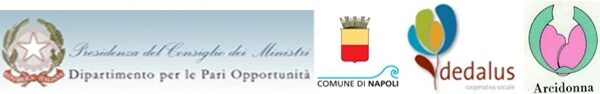 Loggo della presidenza del Consiglio dei Ministri,logo del Comune di Napoli, logo della Cooperativa Dedalus, logo di Arcidonna