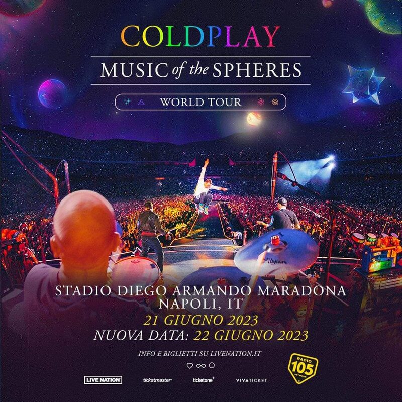 Il 21 e 22 giugno 2023 i Coldplay in concerto a Napoli