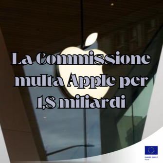 foto con immagine del logo apple e titolo la commissione multa apple per 1.8 miliardi