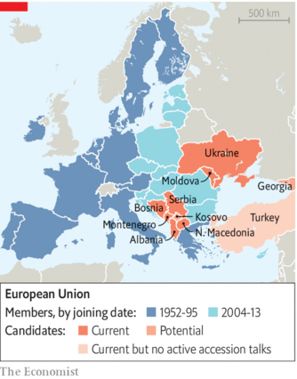 cartina dell'Europa con i paesi candidati a cura dell' "Economist"