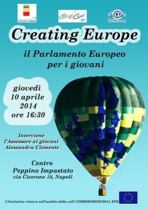 locandina incontro Il Parlamento Europeo in tutti i sens, Incontro multisensoriale alla scoperta dell'Unione Europea. L'immagine rappresenta una cartina dei paesi UE con cinque cerchi contententi le immagini dei cinque sensi (vista, olfatto, ecc..))