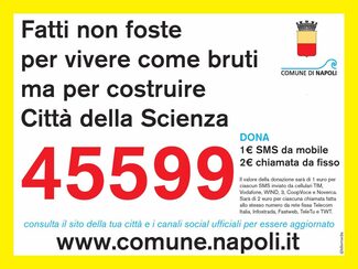 Numerazione solidale 45599 per la raccolta fondi destinata alla ricostruzione di Città della Scienza